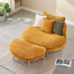 65" Yellow Corduroy Sofa with 3 Pillows - Spacious & Comfortable for Apartment, Office or Living Room - Image 3