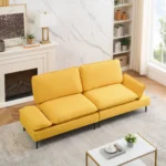 89 Inch Premium Yellow Sofa - Cotton & Linen Blend, Perfect for Apartments & Offices - Image 3