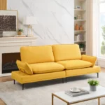 89 Inch Premium Yellow Sofa - Cotton & Linen Blend, Perfect for Apartments & Offices - Image 5