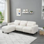 84.6-Inch Convertible Beige Teddy Fleece Sofa - 2-Seater & Single Couch with 3 Pillows, Ideal for Small Apartment Bedrooms - Image 3