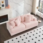 Spacious 79.3" Pink Corduroy Sofa - 3 Seater with 4 Matching Toss Pillows - Modern & Comfortable Couch for Living Room - Image 2