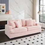 Spacious 79.3" Pink Corduroy Sofa - 3 Seater with 4 Matching Toss Pillows - Modern & Comfortable Couch for Living Room - Image 3