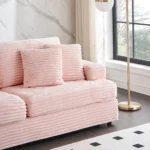 Spacious 79.3" Pink Corduroy Sofa - 3 Seater with 4 Matching Toss Pillows - Modern & Comfortable Couch for Living Room - Image 4