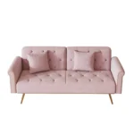 Luxurious Pink Velvet Sofa Bed with Nail Head Trim & Throw Pillow | Elegant 2-Seater with Gold Metal Legs - 69.7 Inch - Image 6