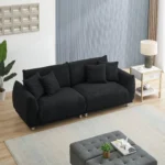 86.6 Inch Teddy Fleece Black Sofa with Four Throw Pillows - Perfect for Apartments & Bedrooms - Modern, Comfortable Seating - Image 2