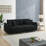 86.6 Inch Teddy Fleece Black Sofa with Four Throw Pillows - Perfect for Apartments & Bedrooms - Modern, Comfortable Seating - Image 3