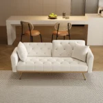 Elegant 68.3'' Beige Velvet Sofa Bed - Stylish, Multifunctional & Easy to Assemble - Image 2