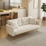 Elegant 68.3'' Beige Velvet Sofa Bed - Stylish, Multifunctional & Easy to Assemble - Image 4