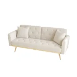 Elegant 68.3'' Beige Velvet Sofa Bed - Stylish, Multifunctional & Easy to Assemble - Image 9