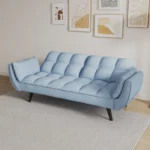 Luxurious 57" Blue Velvet Sofa with Two Armrests & Throw Pillow - Perfect for Small Spaces - Image 2