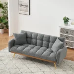 Stylish 69-Inch Grey Sofa Bed with Adjustable Design & Teddy Fleece Includes 2 Throw Pillows - Image 2