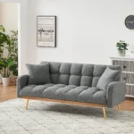 Stylish 69-Inch Grey Sofa Bed with Adjustable Design & Teddy Fleece Includes 2 Throw Pillows - Image 3