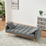 Stylish 69-Inch Grey Sofa Bed with Adjustable Design & Teddy Fleece Includes 2 Throw Pillows - Image 4