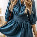 Vera 3/4 Sleeve Shirred High Waist Buttoned Dress - Elegant & Versatile Women's Dress