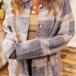 Ana Fuzzy Plaid Collared Button-Up Cardigan - Stylish & Cozy Outerwear for Chilly Days