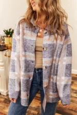 Ana Fuzzy Plaid Collared Button-Up Cardigan - Stylish & Cozy Outerwear for Chilly Days - Image 4
