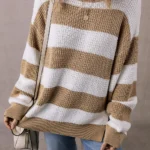 Arabella Striped Side Slit Sweater - Modern Color-Block Knit for Cozy Chilly Days