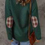 Zara Texture Plaid Trim Sweatshirt - Geometric Design, Buttoned Front, Versatile Style