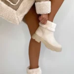 Chic Faux Leather Fluffy Bow Ankle Boots - Women's Stylish & Comfortable Boots