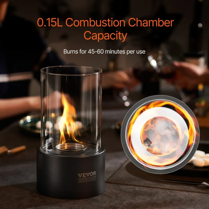 Tabletop Fire Pit - 6" Metal Fireplace with Glass for Indoor & Outdoor - Portable & Smokeless - Image 2