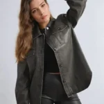Stylish Button Front Pocket Detail Faux Leather Jacket for a Chic Look