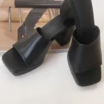 Elegant Black Block High Heels - Comfortable Faux Leather | Perfect for Every Occasion