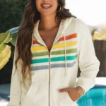 Daisy Striped Patchwork Zipper Hoodie - Vibrant & Stylish Casual Wear for All Seasons