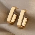 Elegant Gold Square Hook Plated Alloy Stud Earrings - Modern Sophisticated Jewelry for Every Occasion
