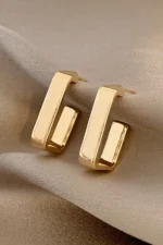 Elegant Gold Square Hook Plated Alloy Stud Earrings - Modern Sophisticated Jewelry for Every Occasion