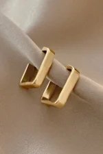 Elegant Gold Square Hook Plated Alloy Stud Earrings - Modern Sophisticated Jewelry for Every Occasion - Image 2