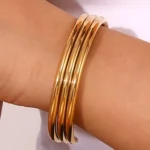 Elegant Gold Three Layered Notched Design Bangle - Adjustable, Chic & Minimalist Jewelry