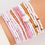 Stylish Pink Bohemian Beaded Shell Bracelet Set - Intricate Design, Premium Quality