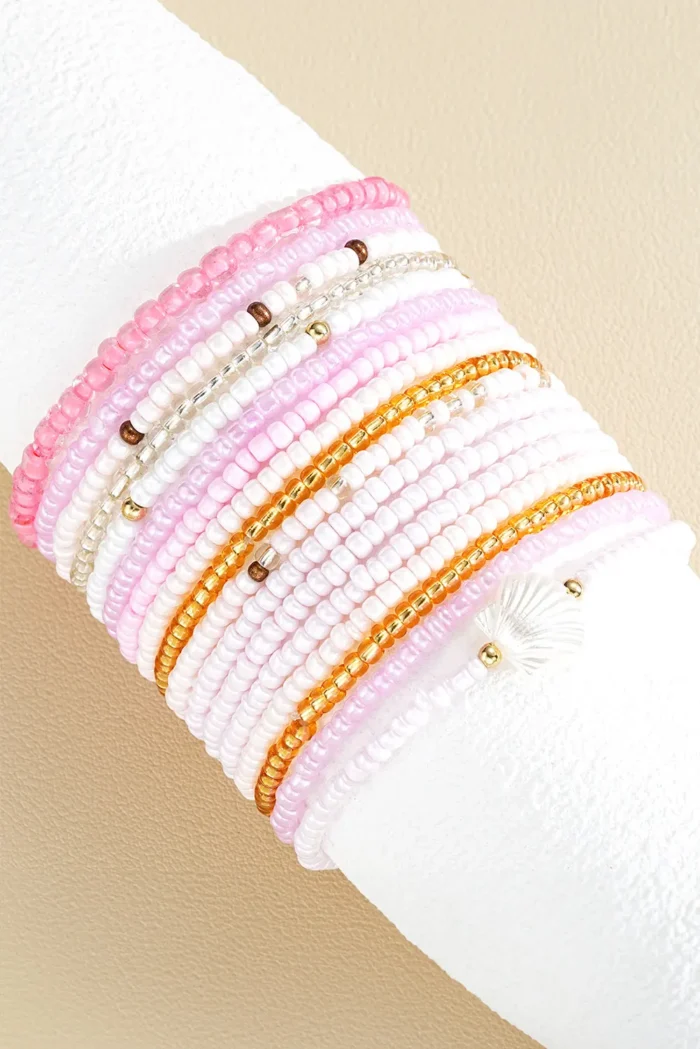 Stylish Pink Bohemian Beaded Shell Bracelet Set - Intricate Design, Premium Quality - Image 2