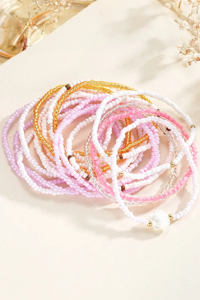 Stylish Pink Bohemian Beaded Shell Bracelet Set - Intricate Design, Premium Quality - Image 3
