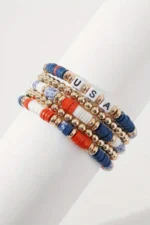 Patriotic USA Beaded Bracelet Set - Handmade Polymer Clay & Letter Beads | 5pcs