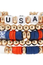 Patriotic USA Beaded Bracelet Set - Handmade Polymer Clay & Letter Beads | 5pcs - Image 3