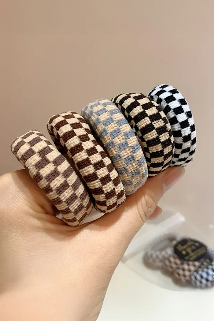 Stylish Checkered Print Nylon Elastic Hair Ties - Durable & Stretchy 5-Pack | Chic & Functional Hair Accessories - Image 1