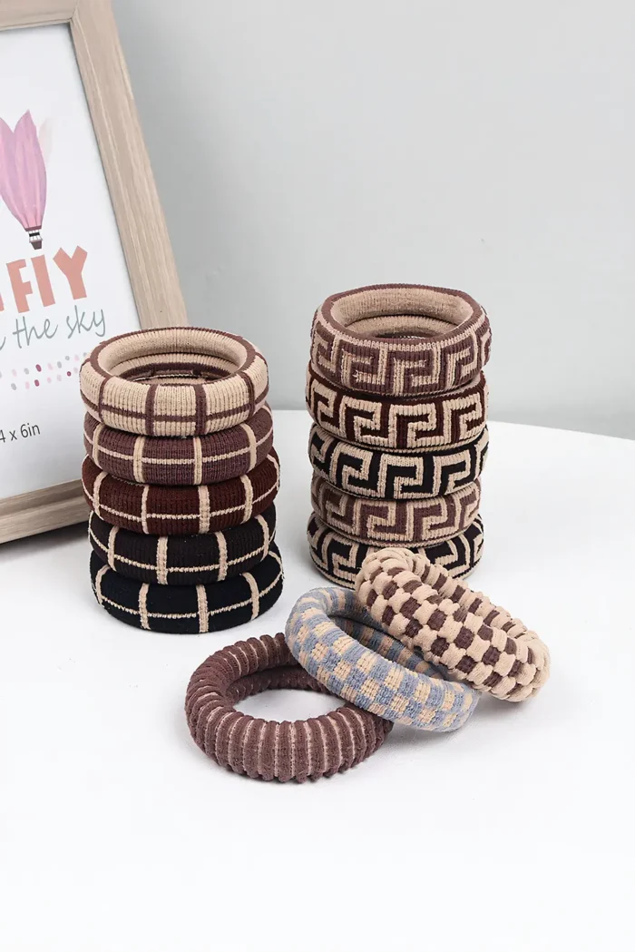 Stylish Checkered Print Nylon Elastic Hair Ties - Durable & Stretchy 5-Pack | Chic & Functional Hair Accessories - Image 2