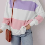 Beige Colorblock Patchwork Crewneck Sweatshirt - Cozy & Chic Casual Wear