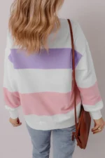 Beige Colorblock Patchwork Crewneck Sweatshirt - Cozy & Chic Casual Wear - Image 2