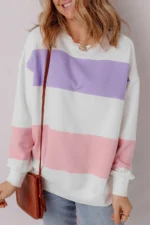 Beige Colorblock Patchwork Crewneck Sweatshirt - Cozy & Chic Casual Wear - Image 3