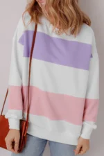 Beige Colorblock Patchwork Crewneck Sweatshirt - Cozy & Chic Casual Wear - Image 4