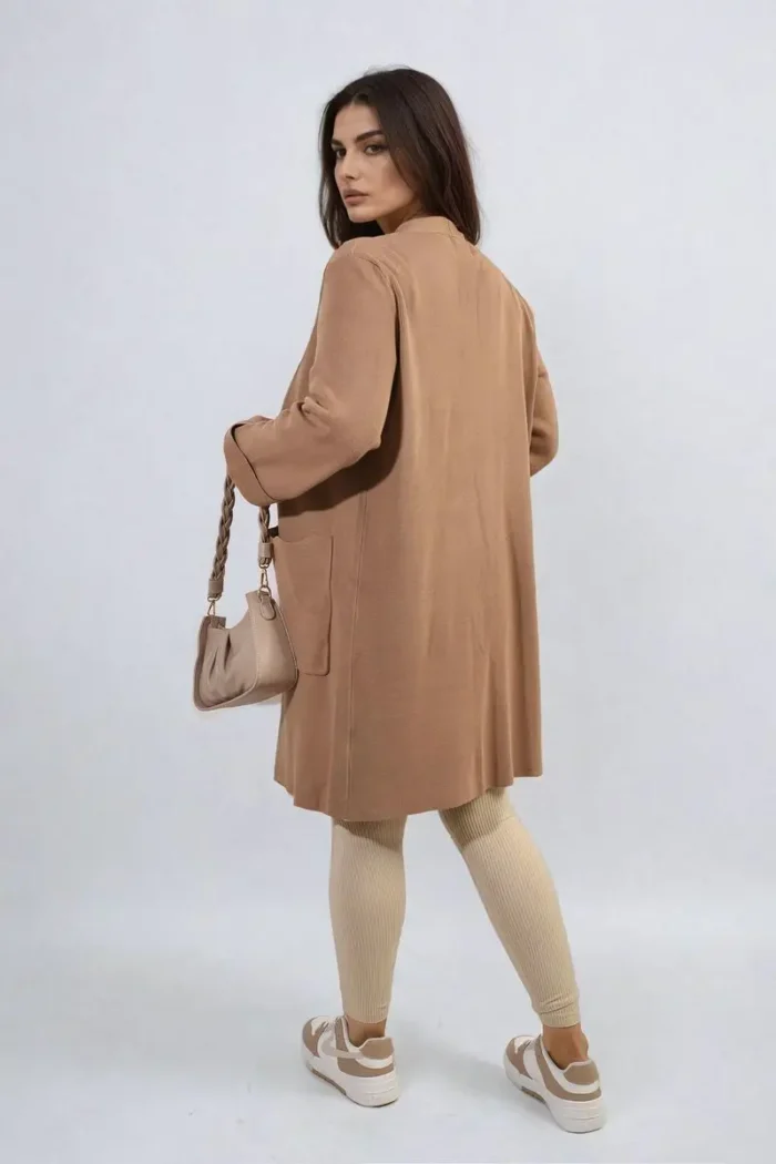 Wave Trim Knitted Cardigan with Front Pockets Cozy & Stylish Women's Sweater - Image 2