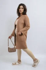 Wave Trim Knitted Cardigan with Front Pockets Cozy & Stylish Women's Sweater - Image 3