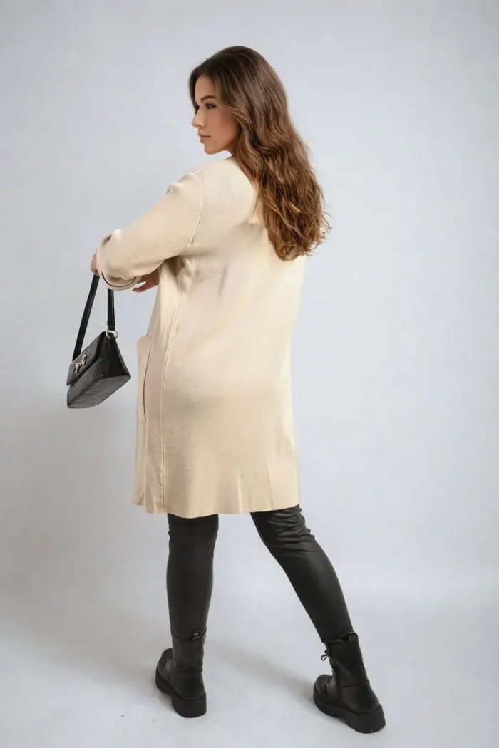 Wave Trim Knitted Cardigan with Front Pockets Cozy & Stylish Women's Sweater - Image 10