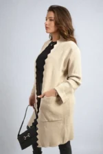 Wave Trim Knitted Cardigan with Front Pockets Cozy & Stylish Women's Sweater - Image 11