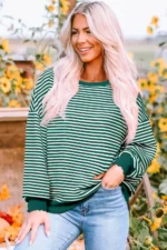 Angie Stripe Loose Drop Shoulder Long Sleeve Top - Trendy & Comfortable Women's Fashion | Versatile & Stylish - Image 2
