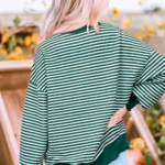 Angie Stripe Loose Drop Shoulder Long Sleeve Top - Trendy & Comfortable Women's Fashion | Versatile & Stylish