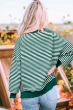 Angie Stripe Loose Drop Shoulder Long Sleeve Top - Trendy & Comfortable Women's Fashion | Versatile & Stylish