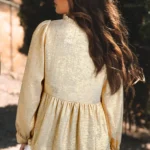 Shimmering Metallic Frilled V Neck Puff Sleeve Babydoll Blouse for Women - Elegant & Stylish Top